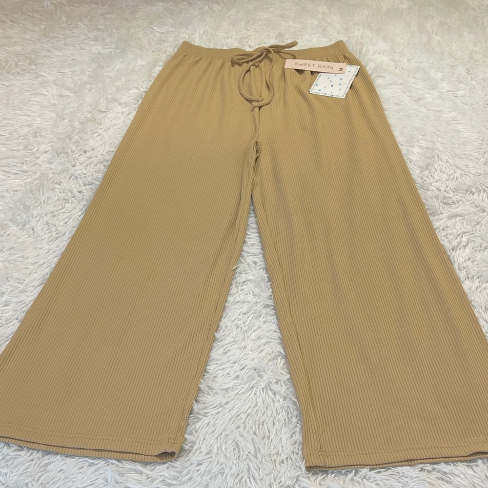 Sweet Rain Camel Color Ribbed Trousers WOMENS SIZE L NWT